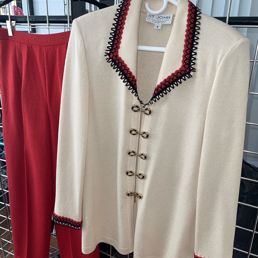 St. John Collection Ivory Blazer with Scarlet Pants